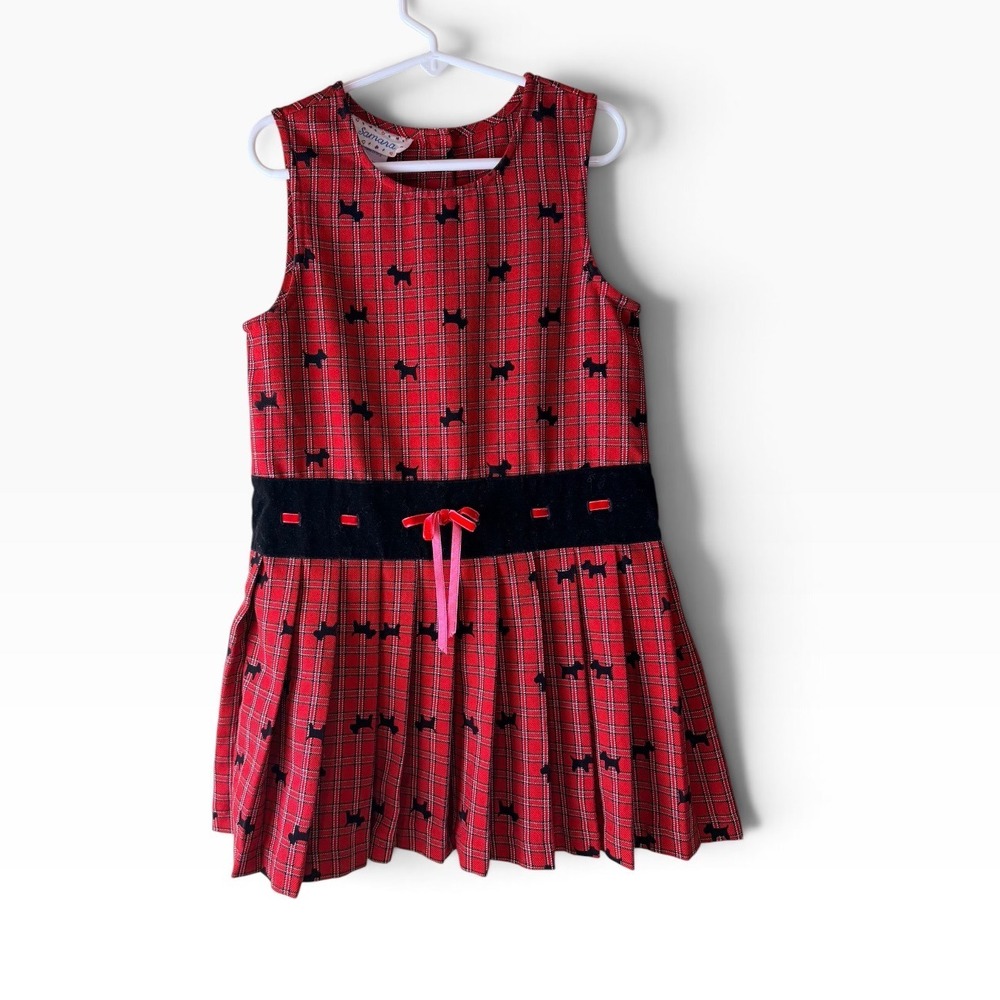 Samara Girls Red Plaid Scottie Dog Pleated Jumper Dress Size 5 Holiday School